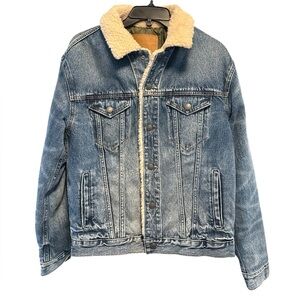 American Eagle Blue Denim Sherpa Lined Jacket Women’s Small Classic Jean Coat